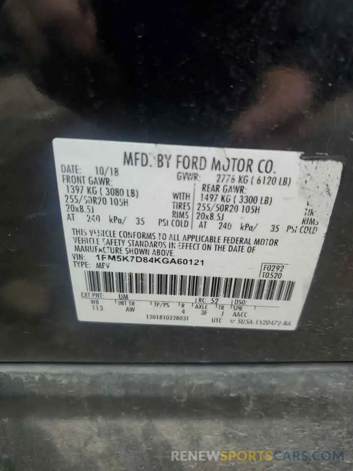13 Photograph of a damaged car 1FM5K7D84KGA60121 FORD EXPLORER 2019