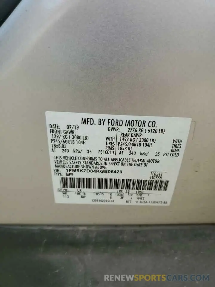 13 Photograph of a damaged car 1FM5K7D84KGB06420 FORD EXPLORER 2019