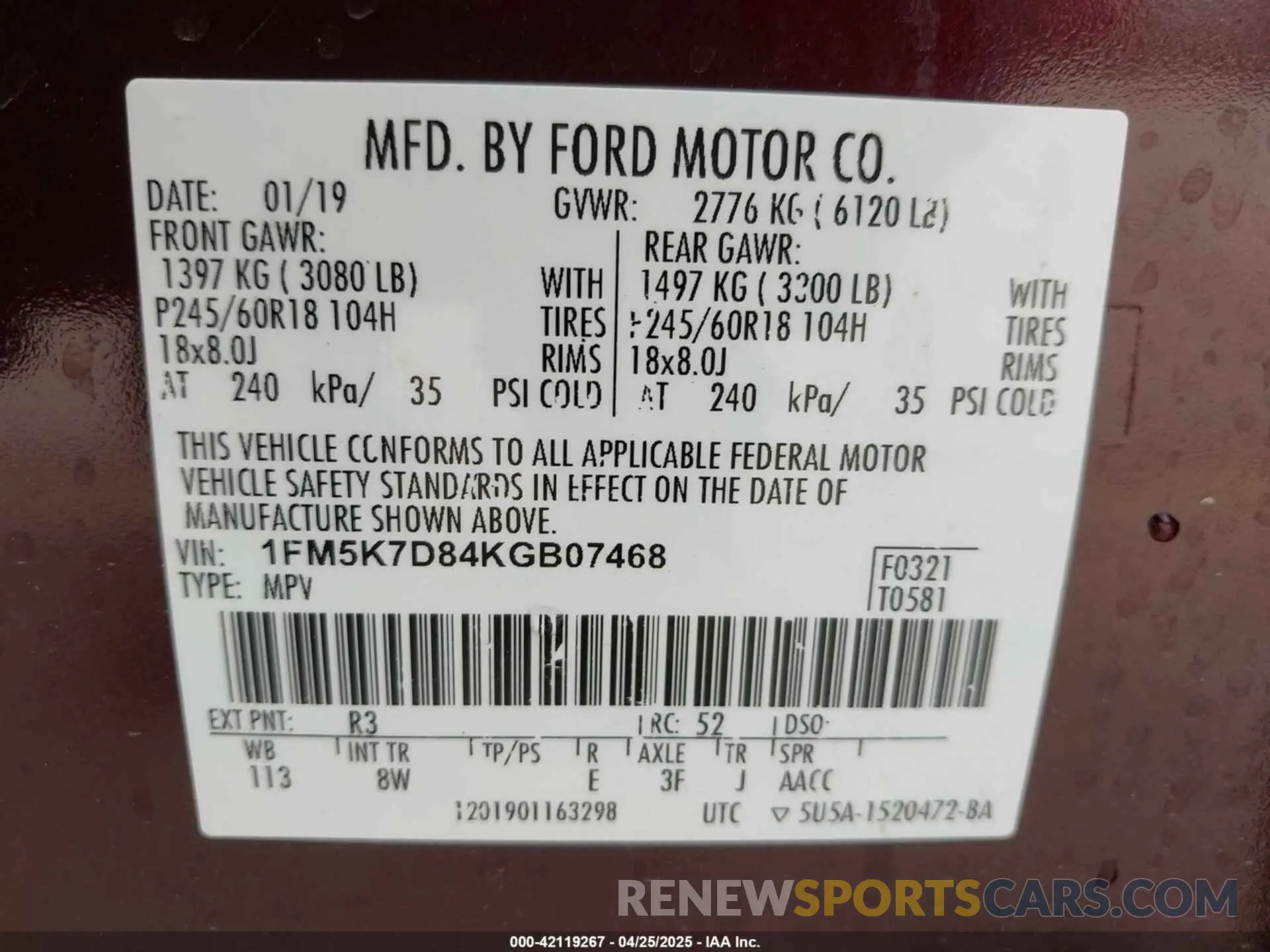 9 Photograph of a damaged car 1FM5K7D84KGB07468 FORD EXPLORER 2019
