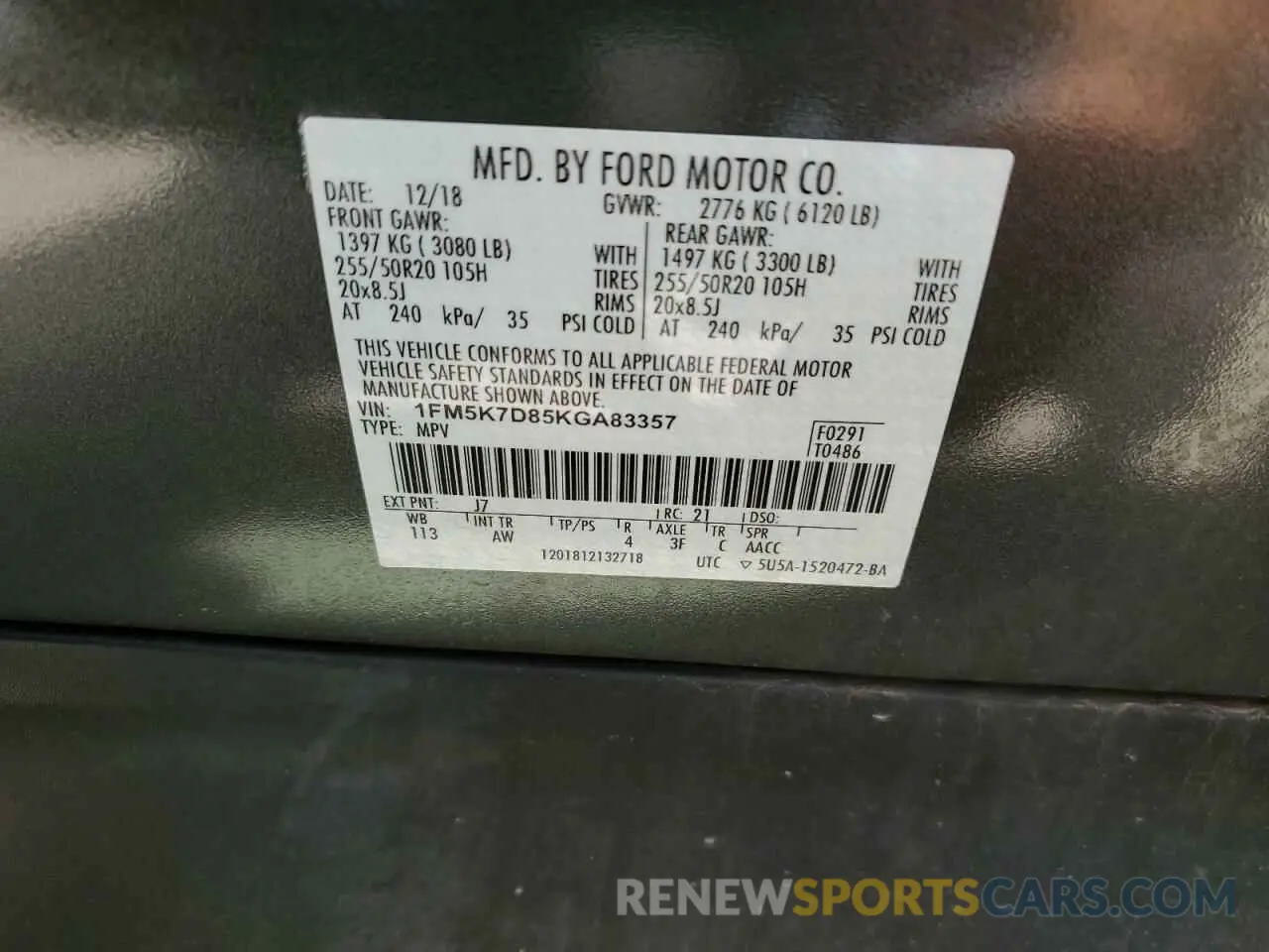 12 Photograph of a damaged car 1FM5K7D85KGA83357 FORD EXPLORER 2019