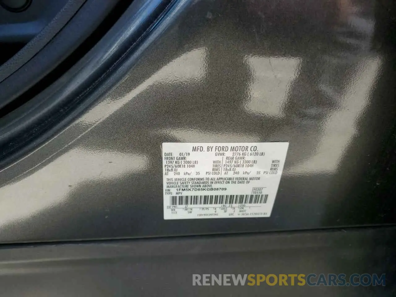 13 Photograph of a damaged car 1FM5K7D85KGB08709 FORD EXPLORER 2019