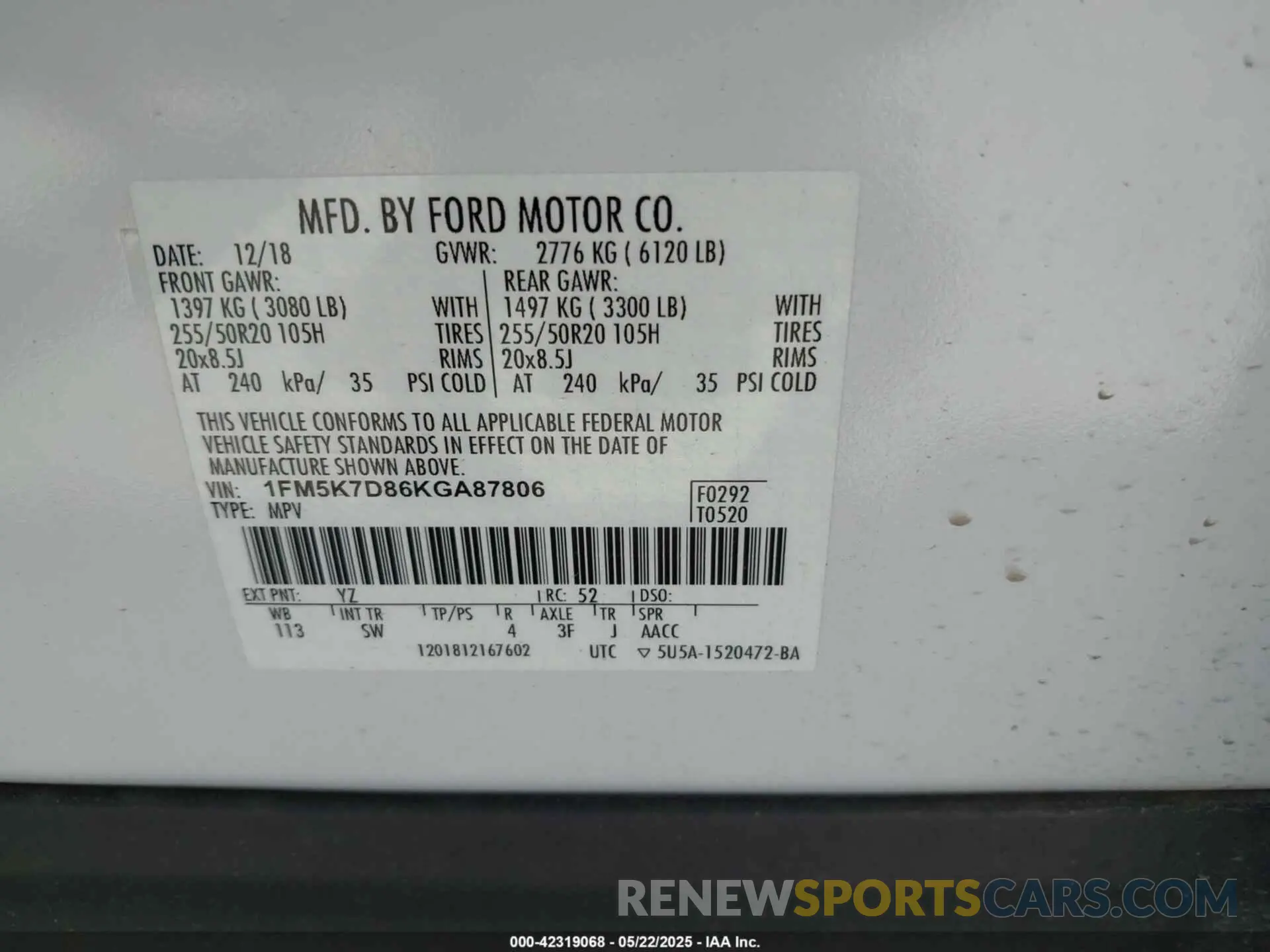 9 Photograph of a damaged car 1FM5K7D86KGA87806 FORD EXPLORER 2019