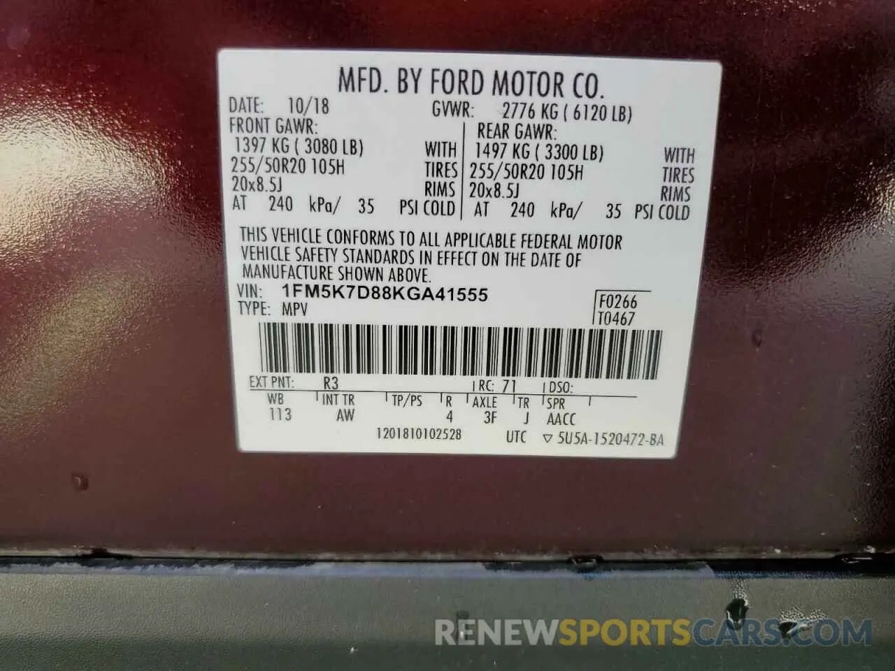 13 Photograph of a damaged car 1FM5K7D88KGA41555 FORD EXPLORER 2019