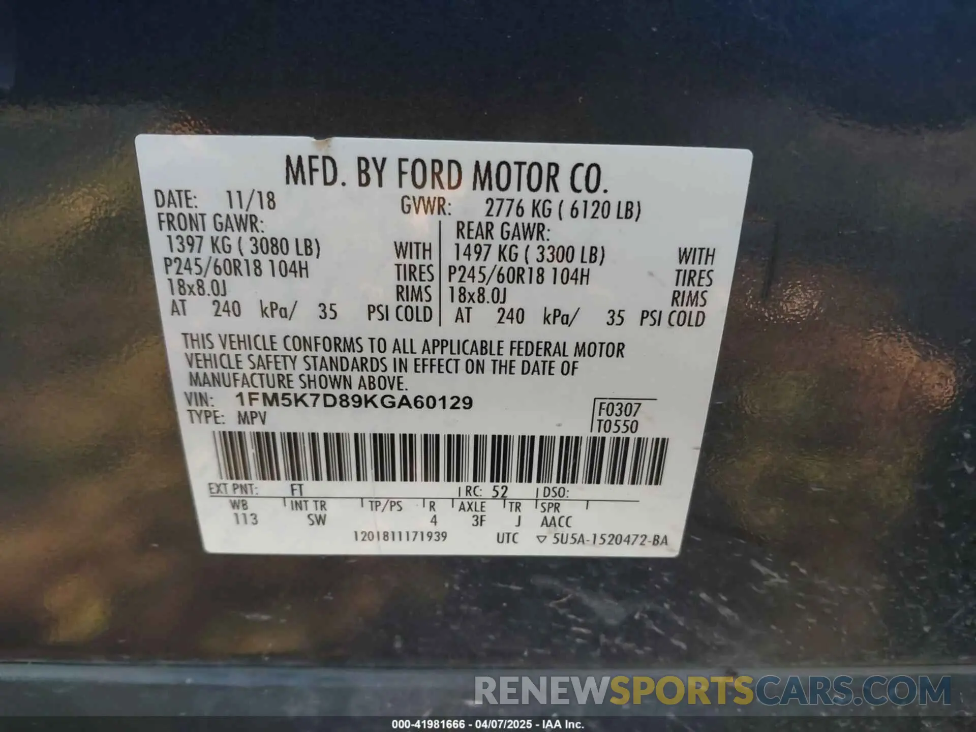 9 Photograph of a damaged car 1FM5K7D89KGA60129 FORD EXPLORER 2019