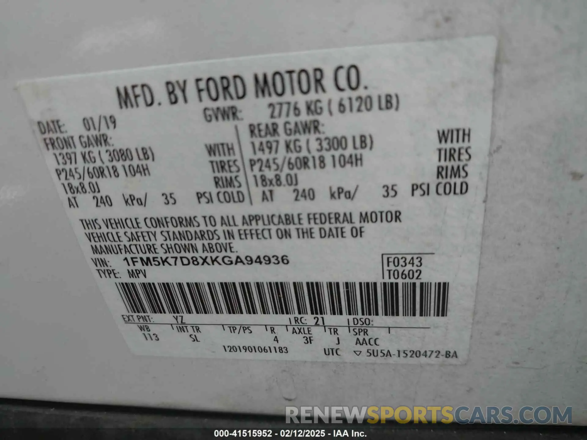 9 Photograph of a damaged car 1FM5K7D8XKGA94936 FORD EXPLORER 2019