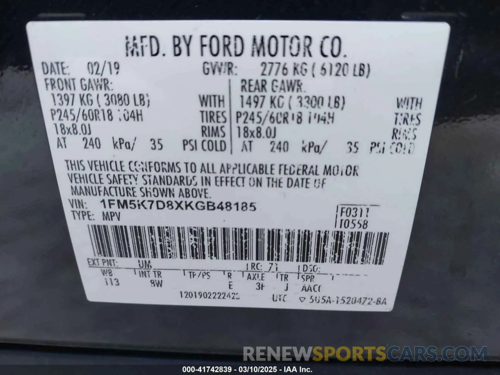 9 Photograph of a damaged car 1FM5K7D8XKGB48185 FORD EXPLORER 2019