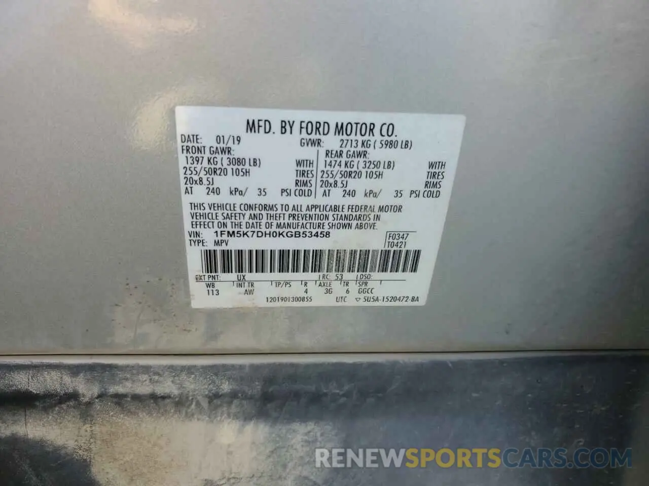13 Photograph of a damaged car 1FM5K7DH0KGB53458 FORD EXPLORER 2019