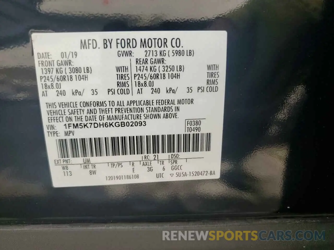 13 Photograph of a damaged car 1FM5K7DH6KGB02093 FORD EXPLORER 2019