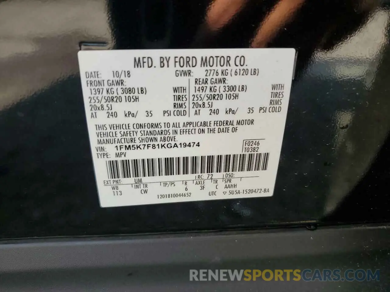 13 Photograph of a damaged car 1FM5K7F81KGA19474 FORD EXPLORER 2019