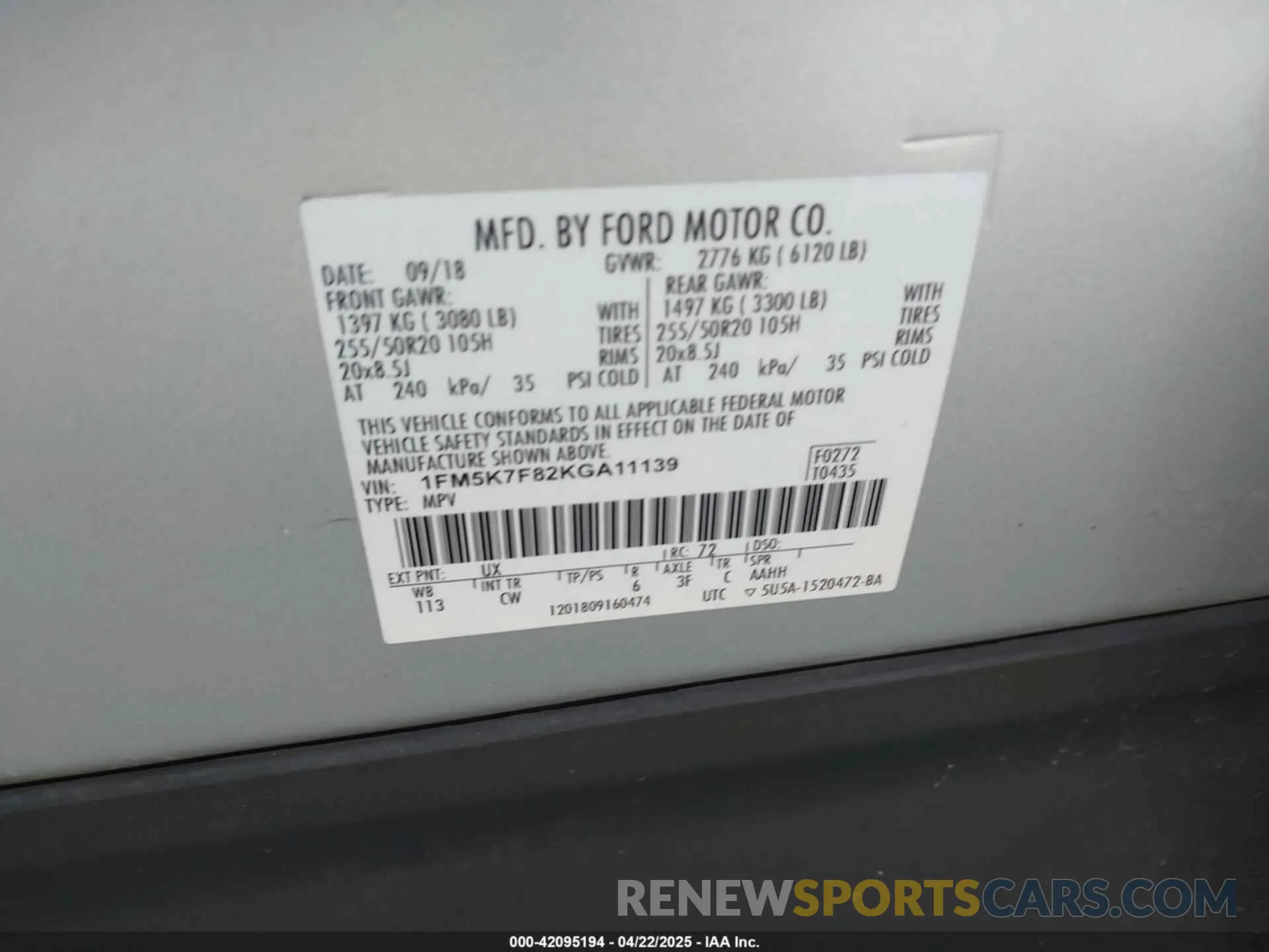 9 Photograph of a damaged car 1FM5K7F82KGA11139 FORD EXPLORER 2019