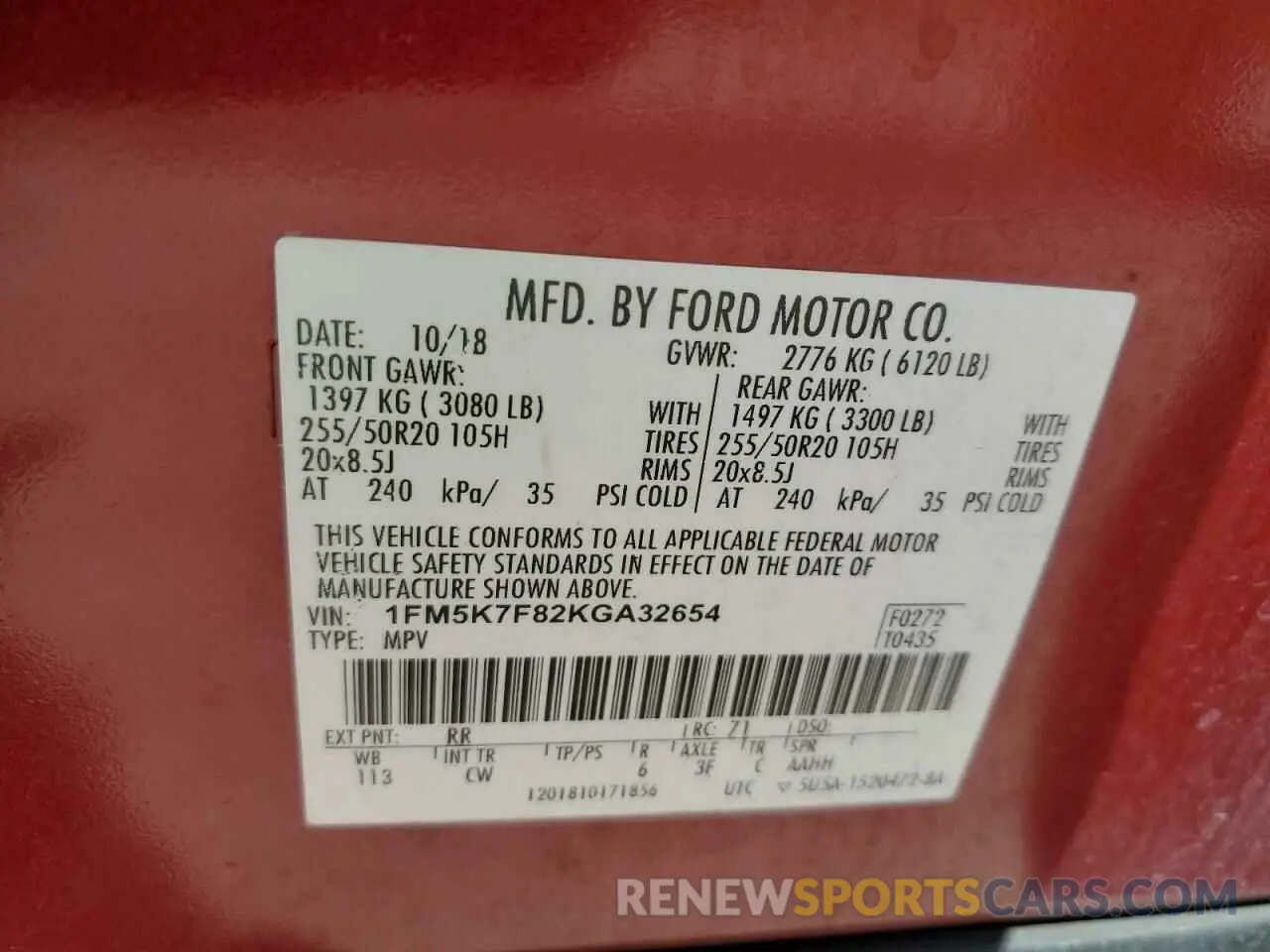 13 Photograph of a damaged car 1FM5K7F82KGA32654 FORD EXPLORER 2019