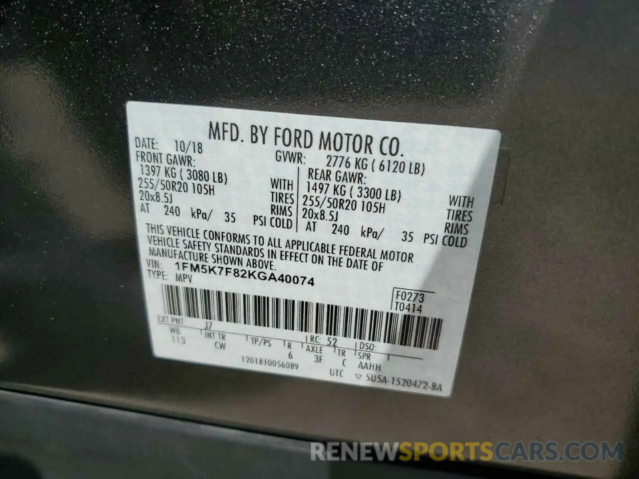 14 Photograph of a damaged car 1FM5K7F82KGA40074 FORD EXPLORER 2019