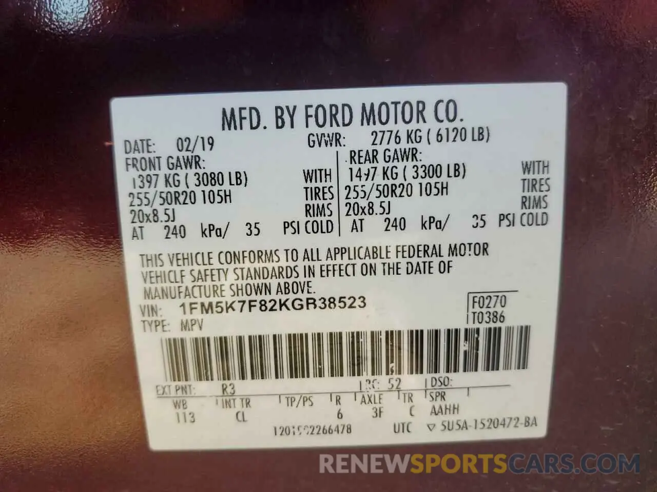 12 Photograph of a damaged car 1FM5K7F82KGB38523 FORD EXPLORER 2019