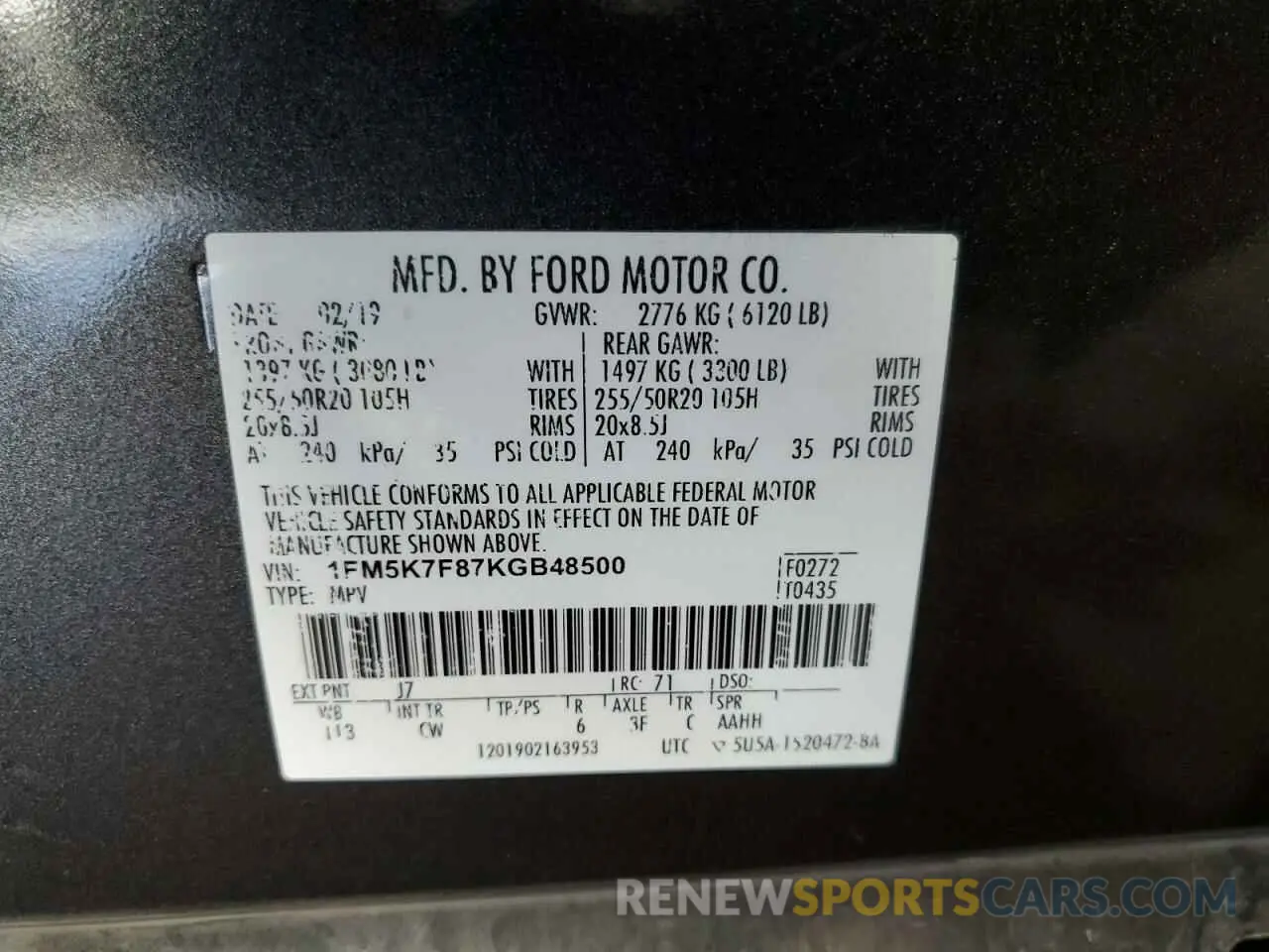 14 Photograph of a damaged car 1FM5K7F87KGB48500 FORD EXPLORER 2019