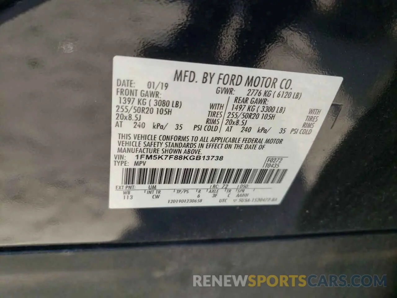 13 Photograph of a damaged car 1FM5K7F88KGB13738 FORD EXPLORER 2019