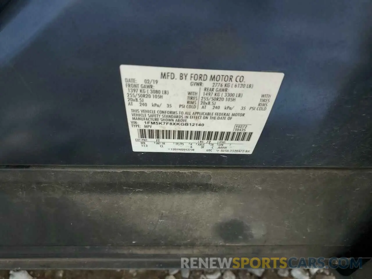 15 Photograph of a damaged car 1FM5K7F8XKGB12140 FORD EXPLORER 2019