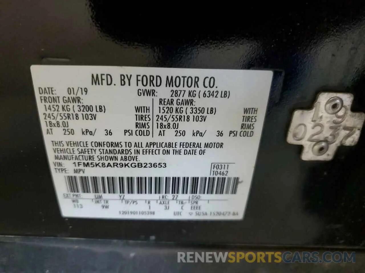 13 Photograph of a damaged car 1FM5K8AR9KGB23653 FORD EXPLORER 2019