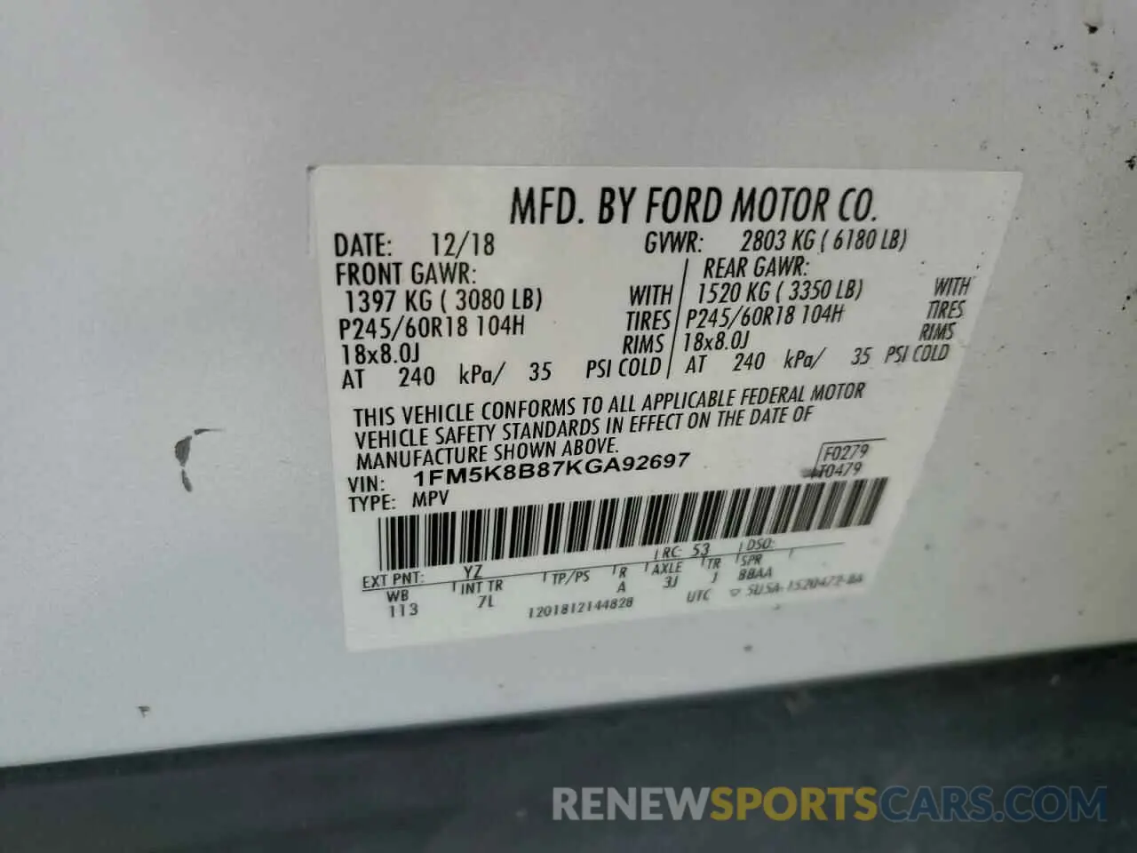 13 Photograph of a damaged car 1FM5K8B87KGA92697 FORD EXPLORER 2019