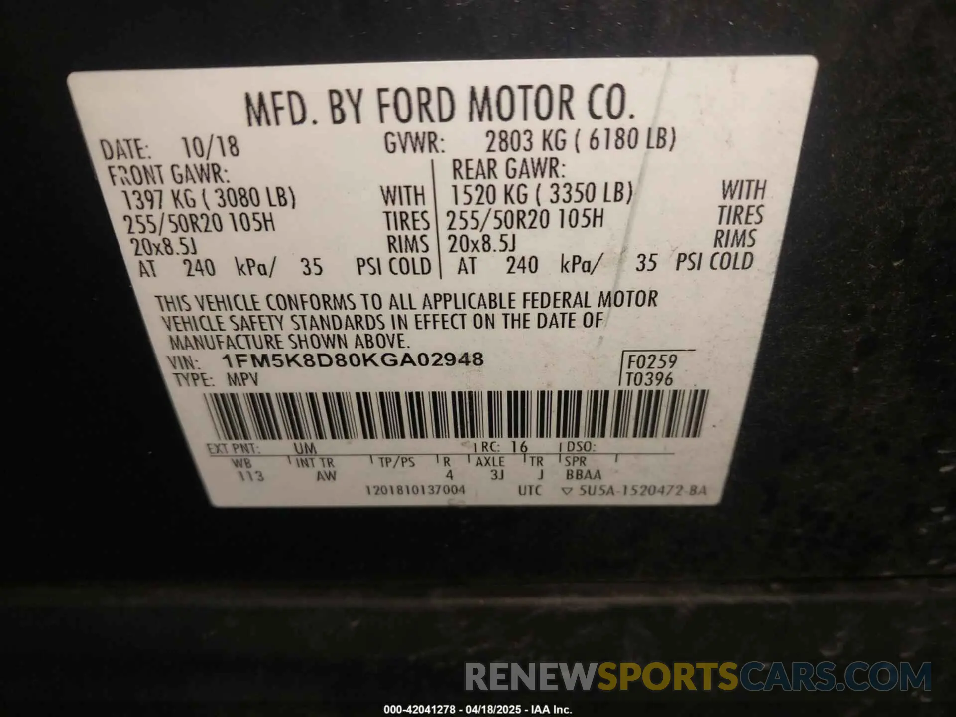 9 Photograph of a damaged car 1FM5K8D80KGA02948 FORD EXPLORER 2019