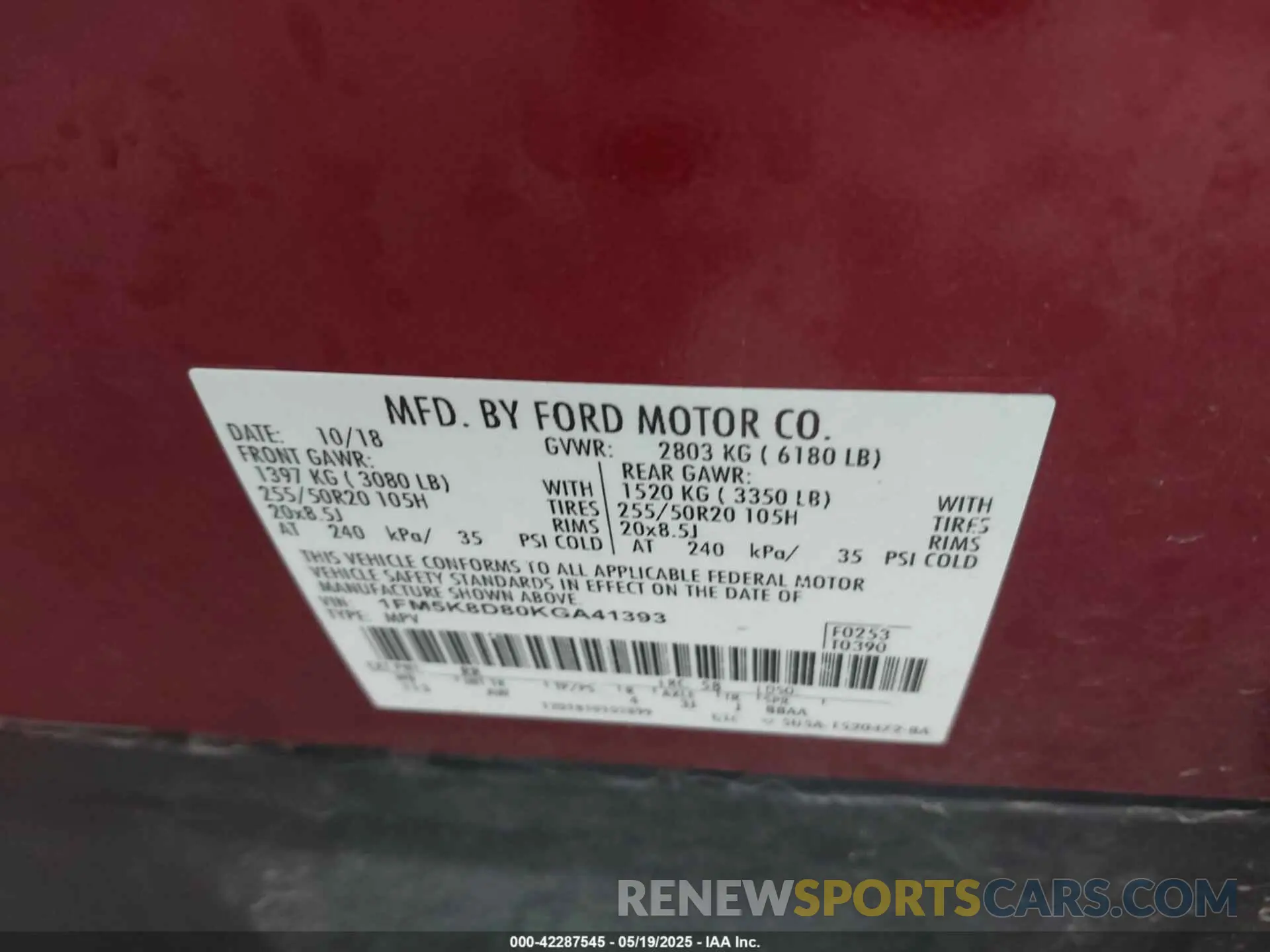 9 Photograph of a damaged car 1FM5K8D80KGA41393 FORD EXPLORER 2019