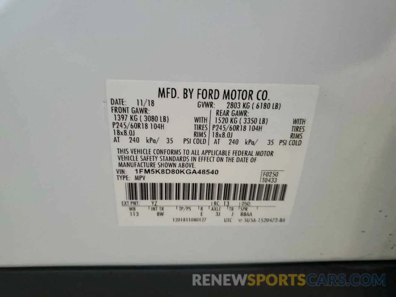 16 Photograph of a damaged car 1FM5K8D80KGA48540 FORD EXPLORER 2019