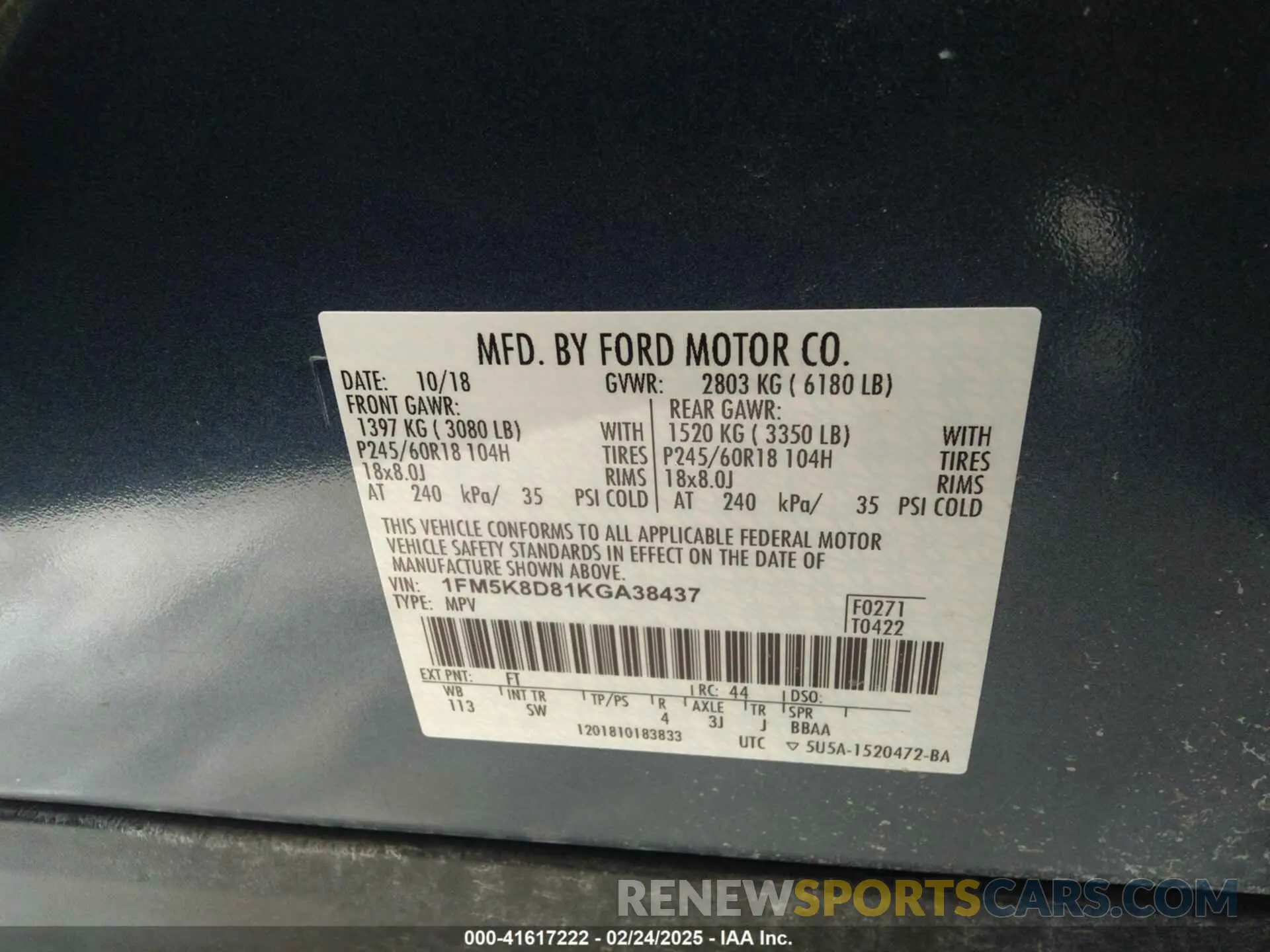 9 Photograph of a damaged car 1FM5K8D81KGA38437 FORD EXPLORER 2019