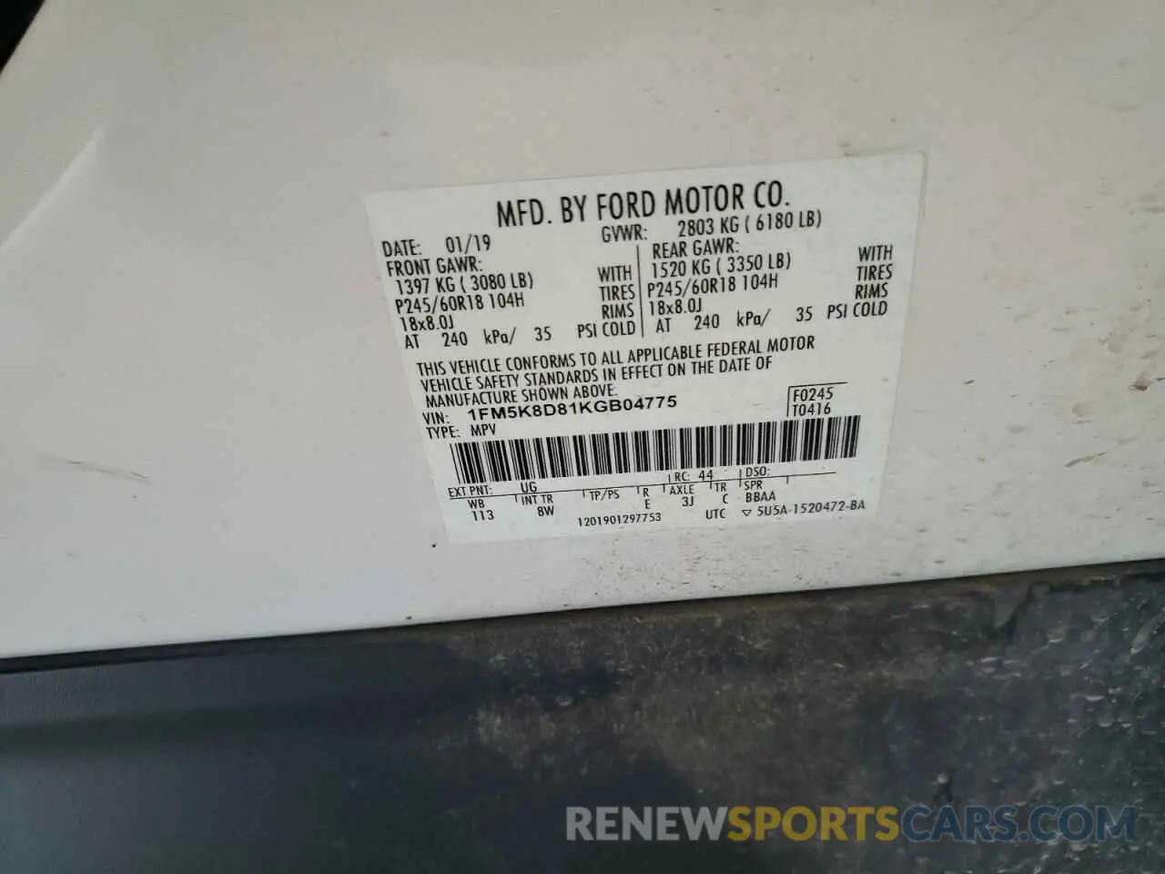 13 Photograph of a damaged car 1FM5K8D81KGB04775 FORD EXPLORER 2019