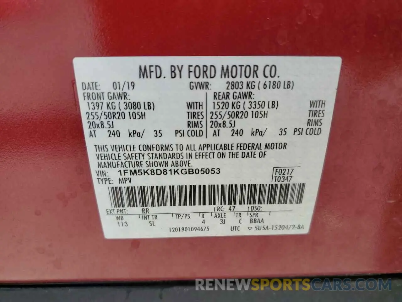 13 Photograph of a damaged car 1FM5K8D81KGB05053 FORD EXPLORER 2019