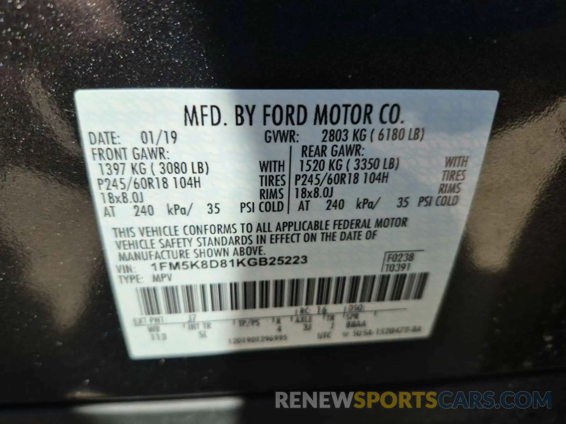 1 Photograph of a damaged car 1FM5K8D81KGB25223 FORD EXPLORER 2019