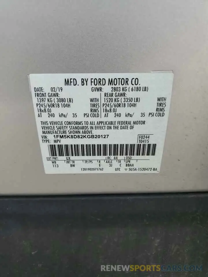 13 Photograph of a damaged car 1FM5K8D82KGB20127 FORD EXPLORER 2019
