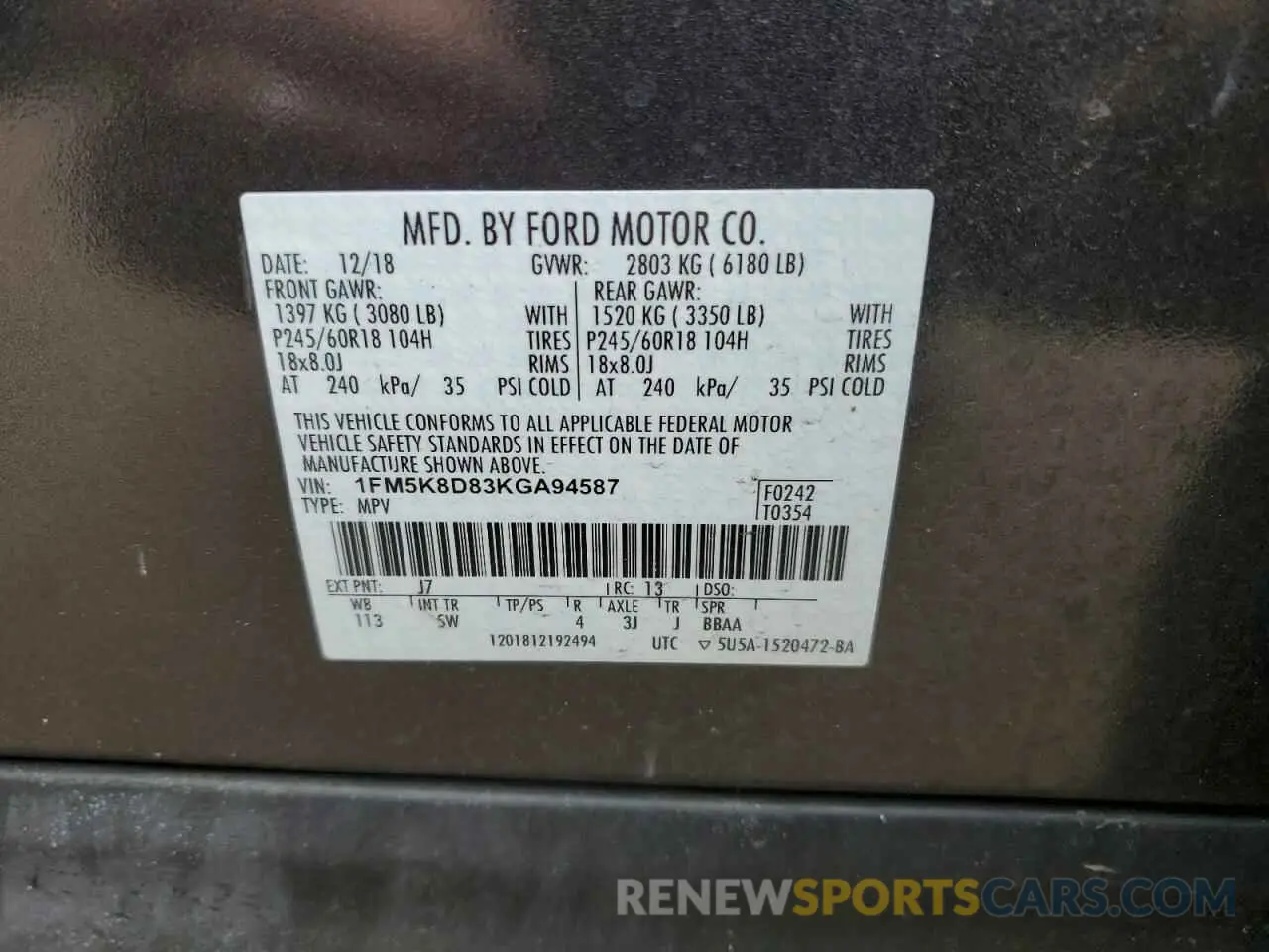 15 Photograph of a damaged car 1FM5K8D83KGA94587 FORD EXPLORER 2019