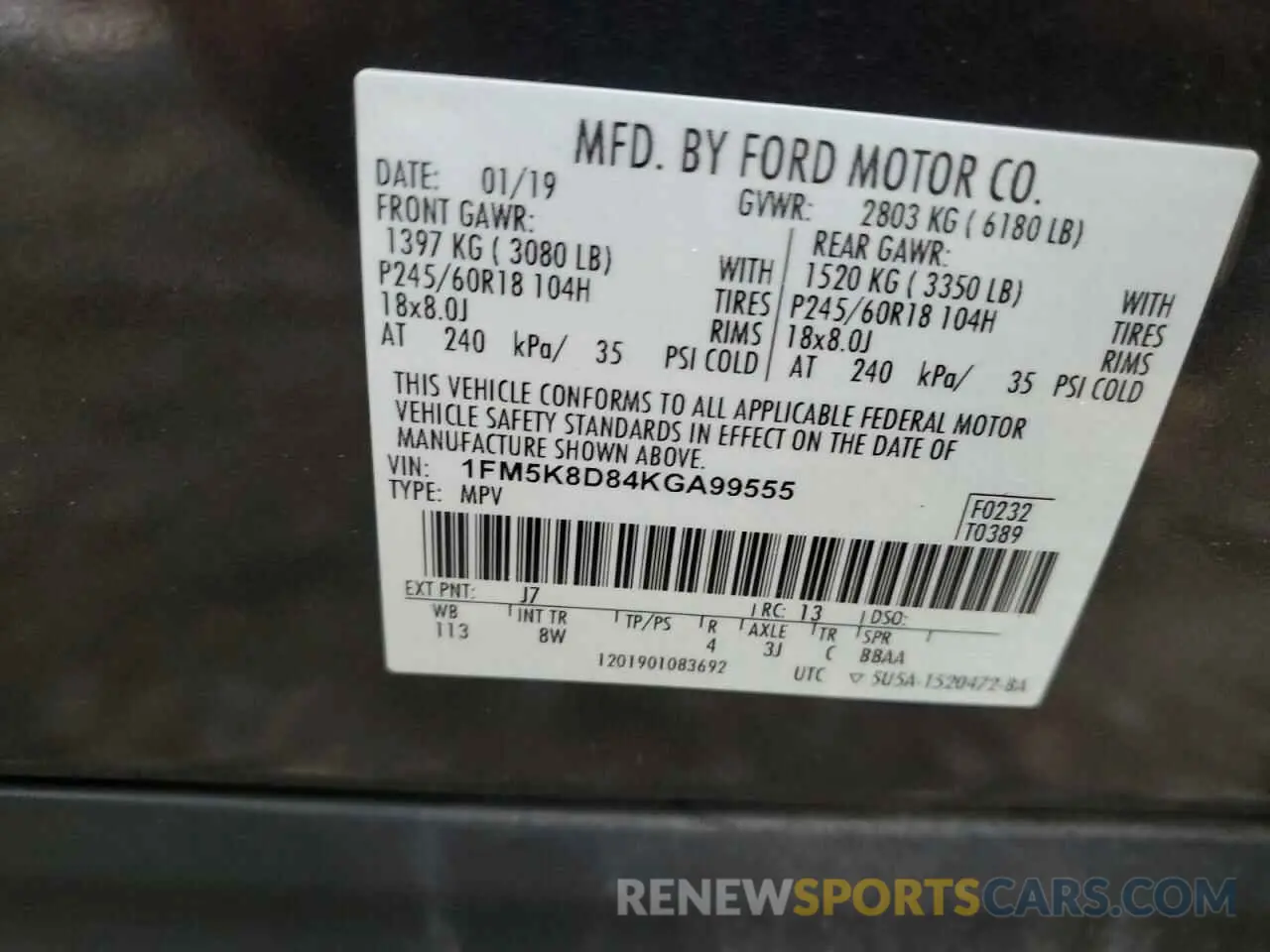 14 Photograph of a damaged car 1FM5K8D84KGA99555 FORD EXPLORER 2019