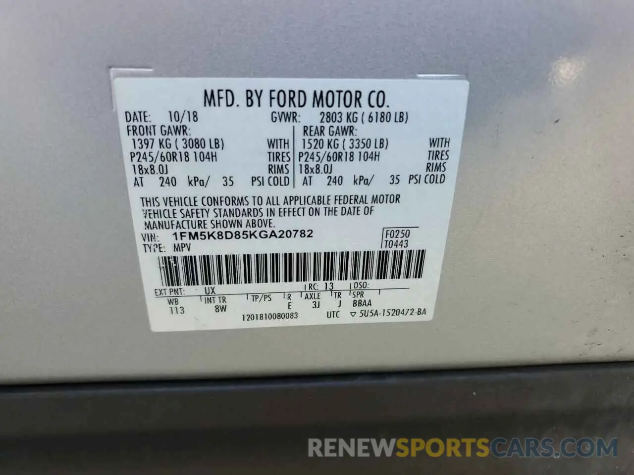 13 Photograph of a damaged car 1FM5K8D85KGA20782 FORD EXPLORER 2019
