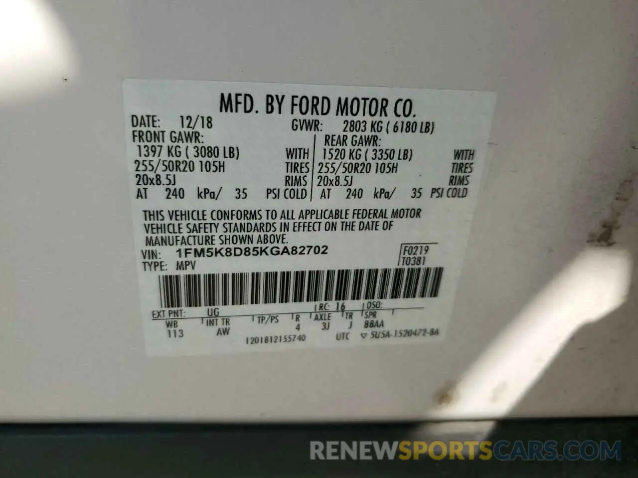 13 Photograph of a damaged car 1FM5K8D85KGA82702 FORD EXPLORER 2019