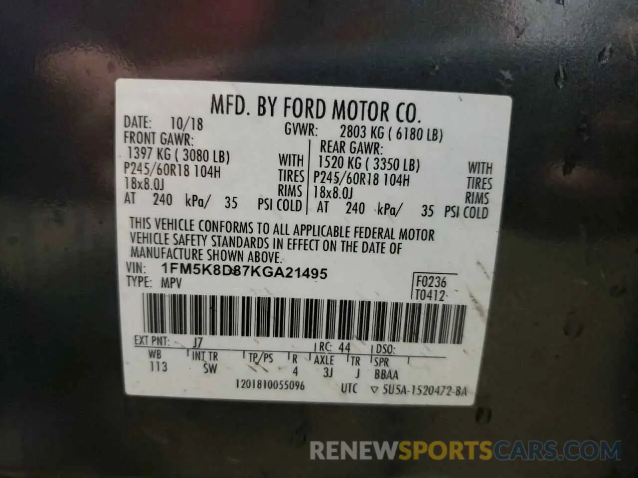 14 Photograph of a damaged car 1FM5K8D87KGA21495 FORD EXPLORER 2019