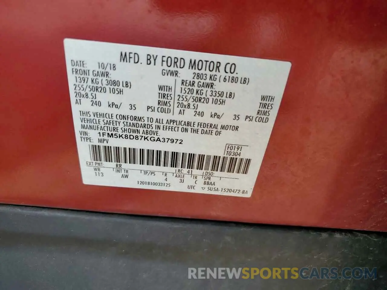 14 Photograph of a damaged car 1FM5K8D87KGA37972 FORD EXPLORER 2019