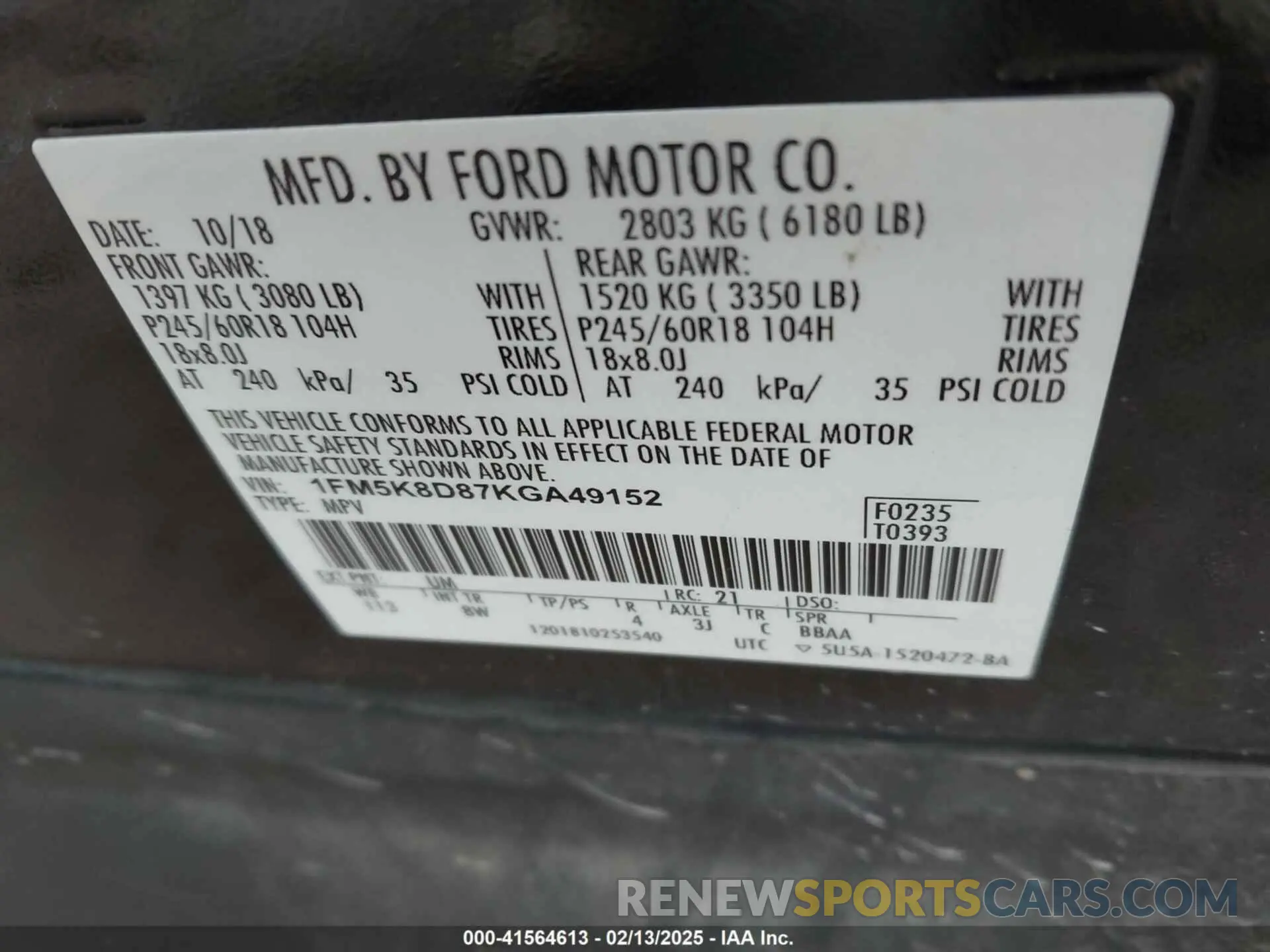 9 Photograph of a damaged car 1FM5K8D87KGA49152 FORD EXPLORER 2019