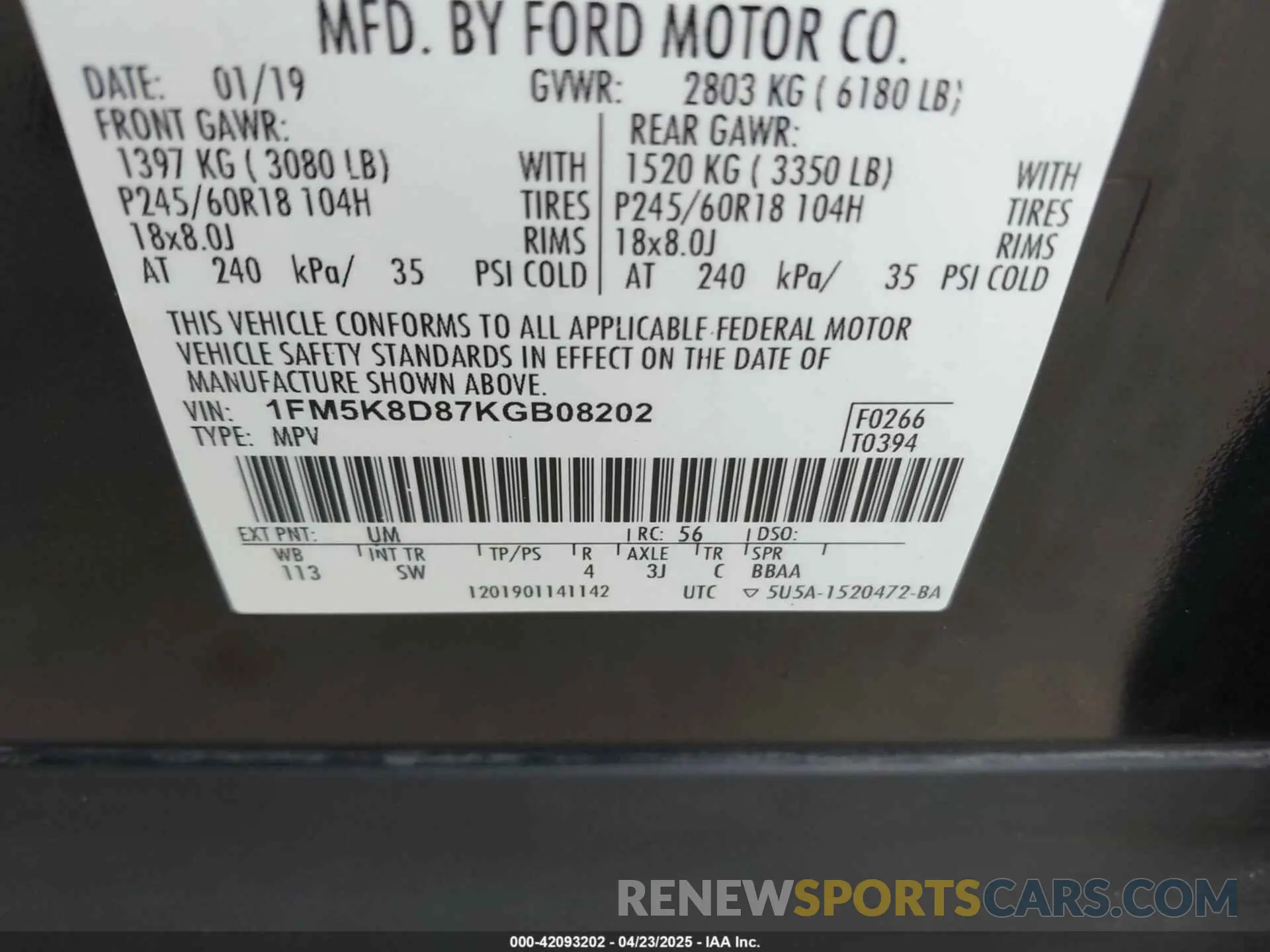 9 Photograph of a damaged car 1FM5K8D87KGB08202 FORD EXPLORER 2019