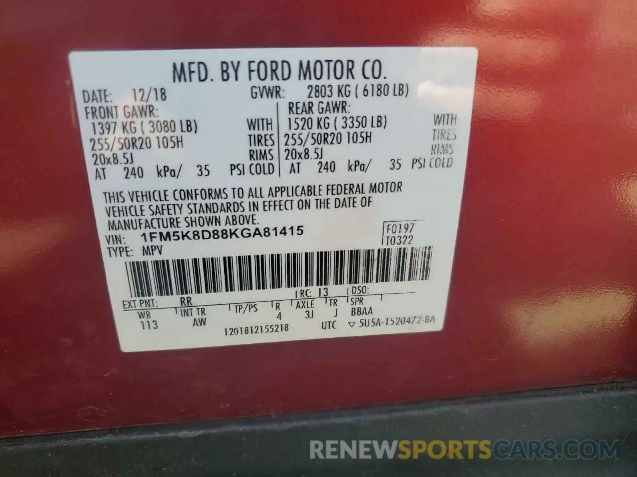 13 Photograph of a damaged car 1FM5K8D88KGA81415 FORD EXPLORER 2019
