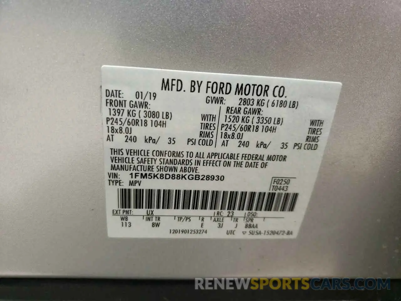 14 Photograph of a damaged car 1FM5K8D88KGB28930 FORD EXPLORER 2019