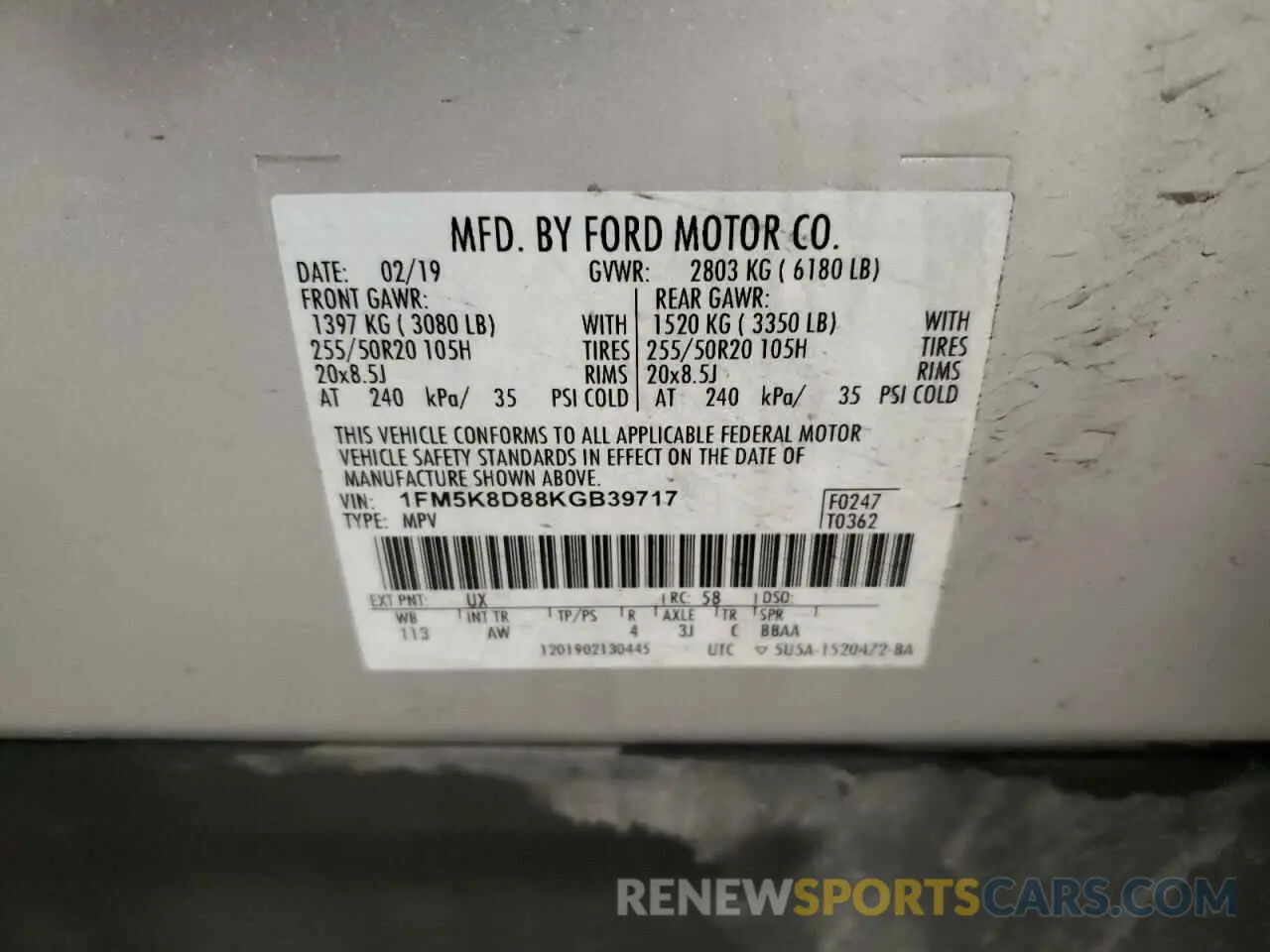 14 Photograph of a damaged car 1FM5K8D88KGB39717 FORD EXPLORER 2019