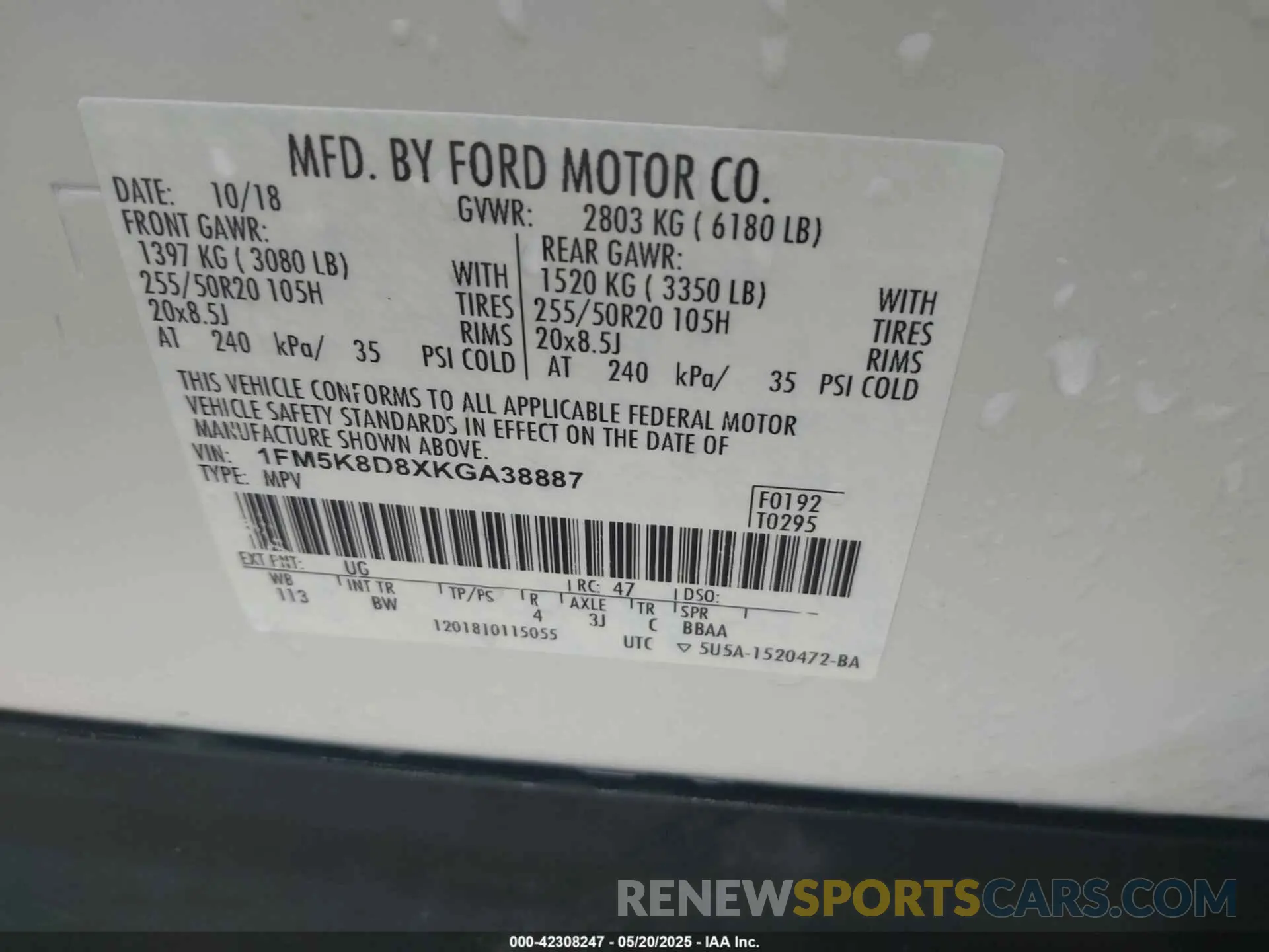9 Photograph of a damaged car 1FM5K8D8XKGA38887 FORD EXPLORER 2019