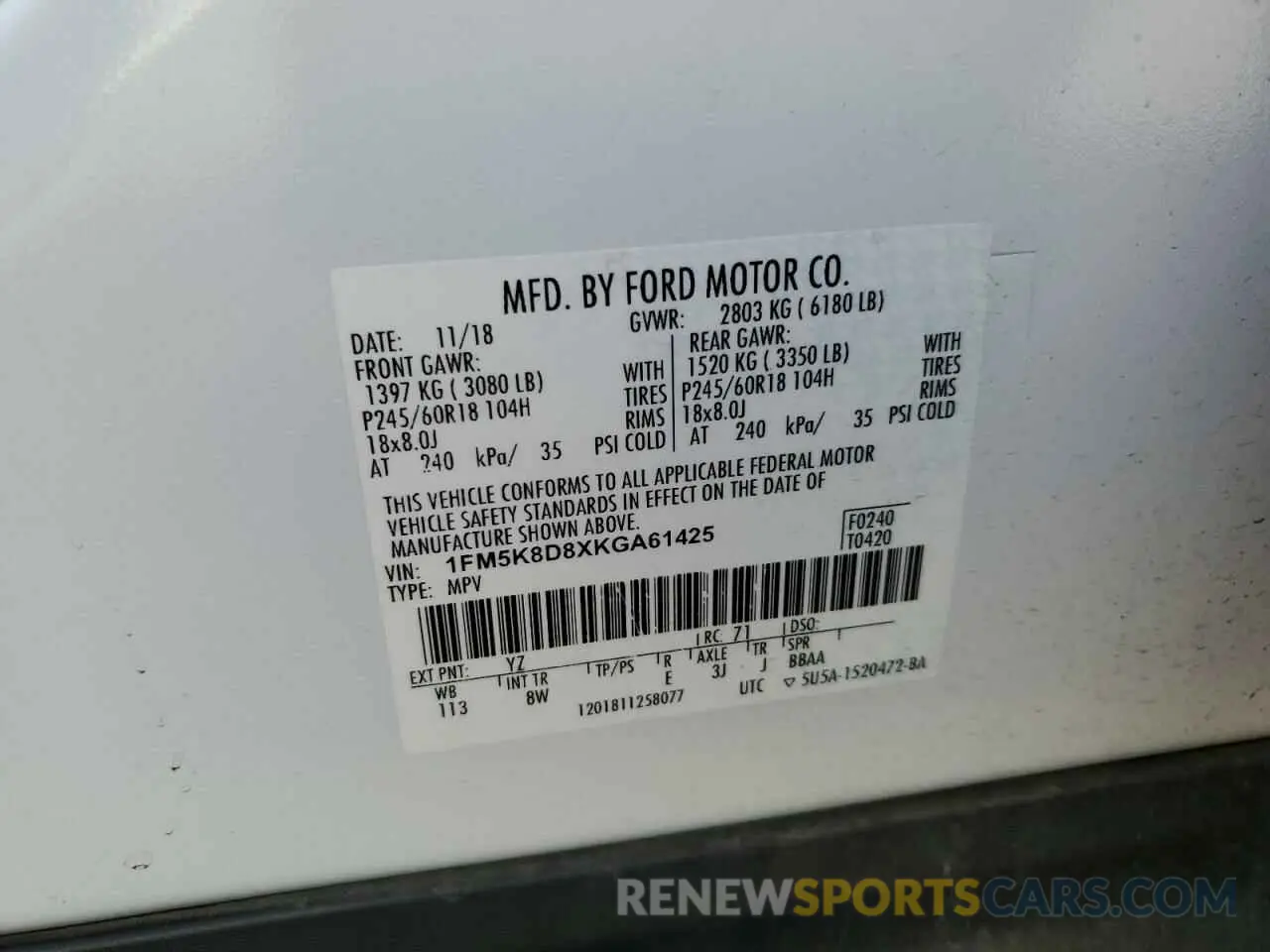 13 Photograph of a damaged car 1FM5K8D8XKGA61425 FORD EXPLORER 2019