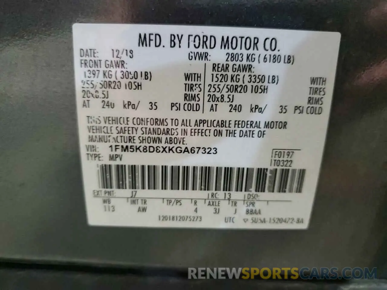 12 Photograph of a damaged car 1FM5K8D8XKGA67323 FORD EXPLORER 2019