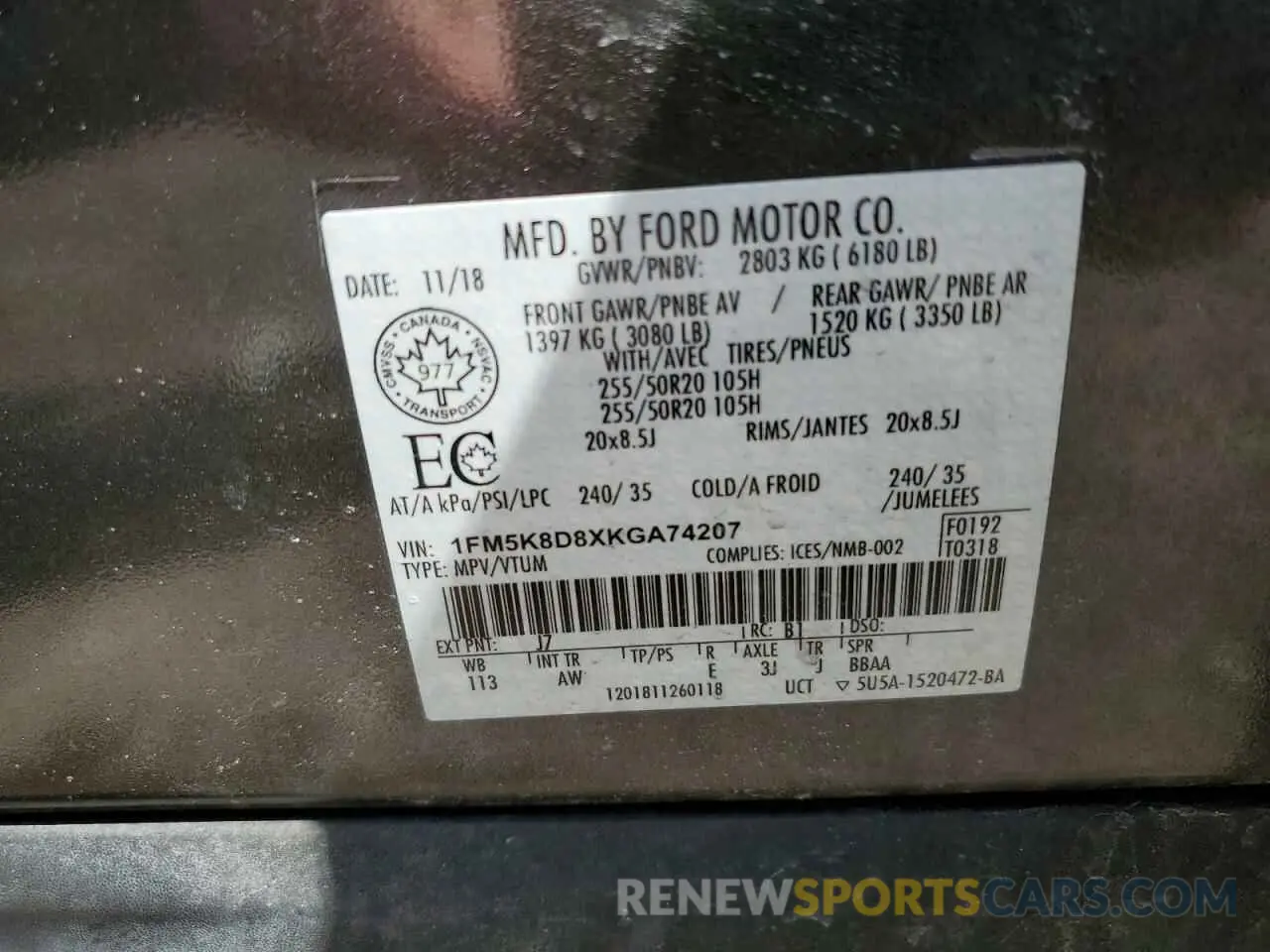 13 Photograph of a damaged car 1FM5K8D8XKGA74207 FORD EXPLORER 2019