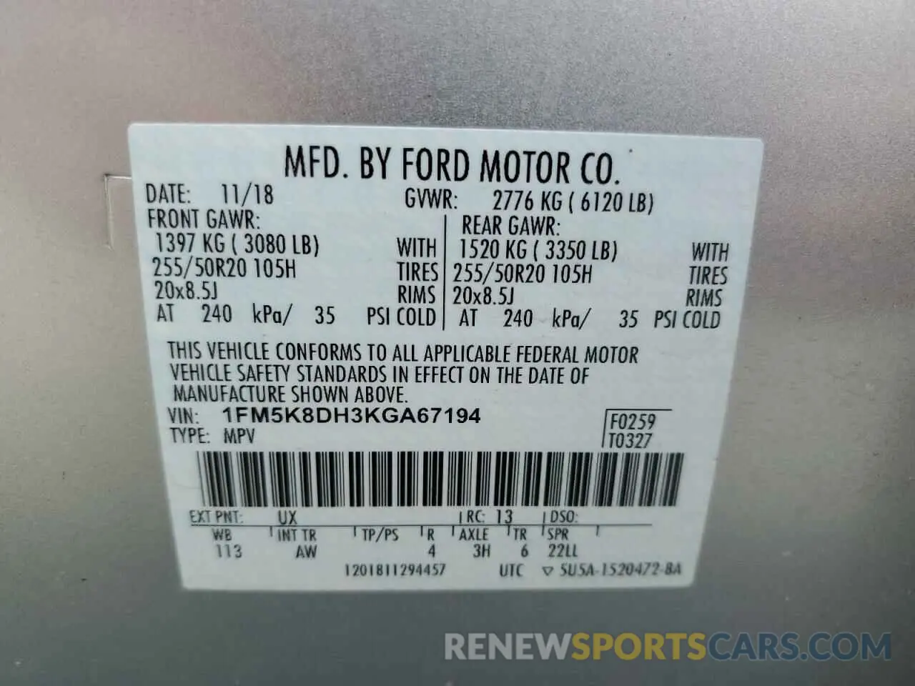 13 Photograph of a damaged car 1FM5K8DH3KGA67194 FORD EXPLORER 2019