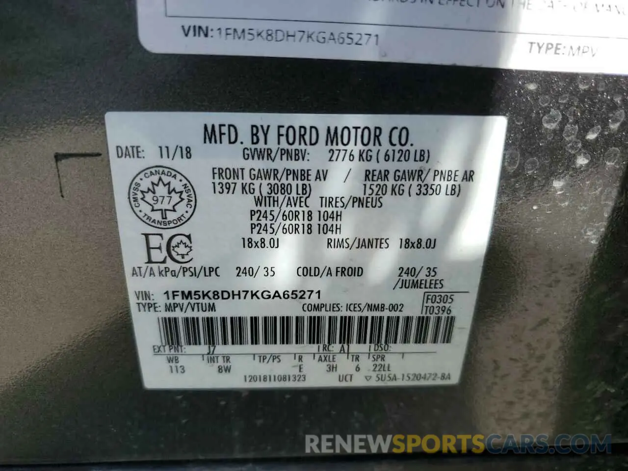 14 Photograph of a damaged car 1FM5K8DH7KGA65271 FORD EXPLORER 2019