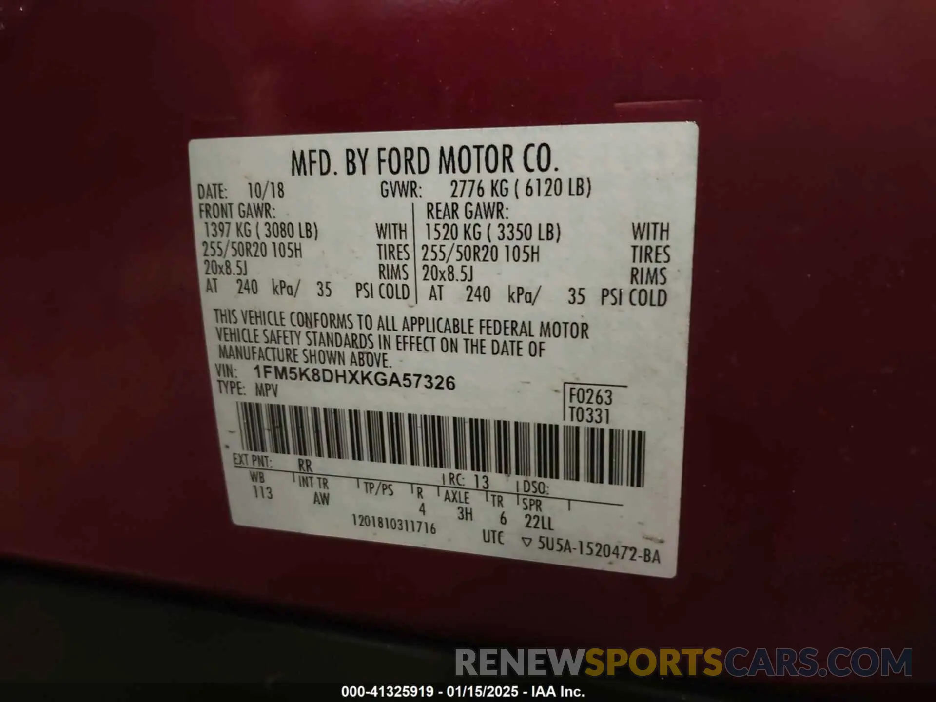 9 Photograph of a damaged car 1FM5K8DHXKGA57326 FORD EXPLORER 2019
