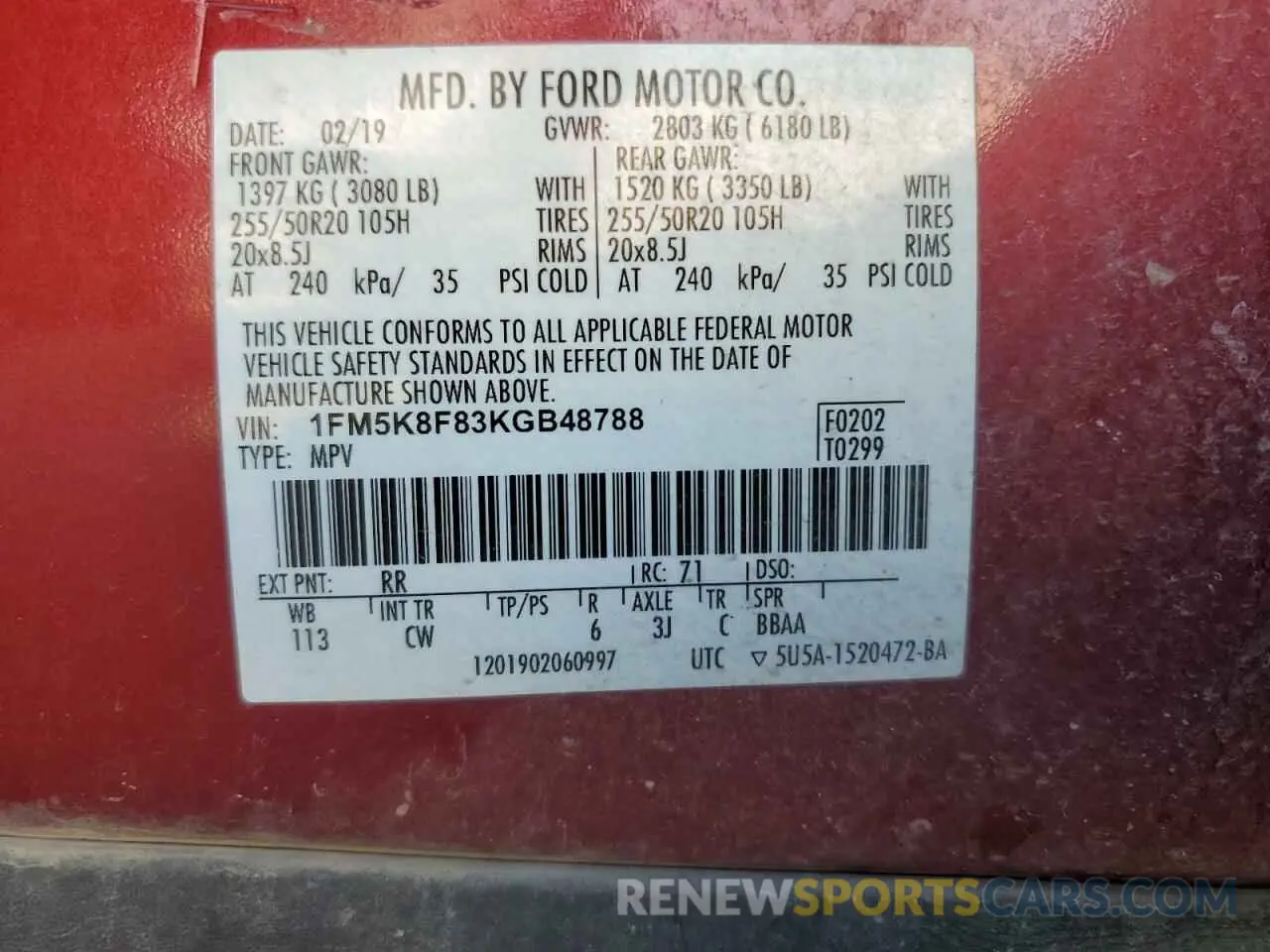 14 Photograph of a damaged car 1FM5K8F83KGB48788 FORD EXPLORER 2019