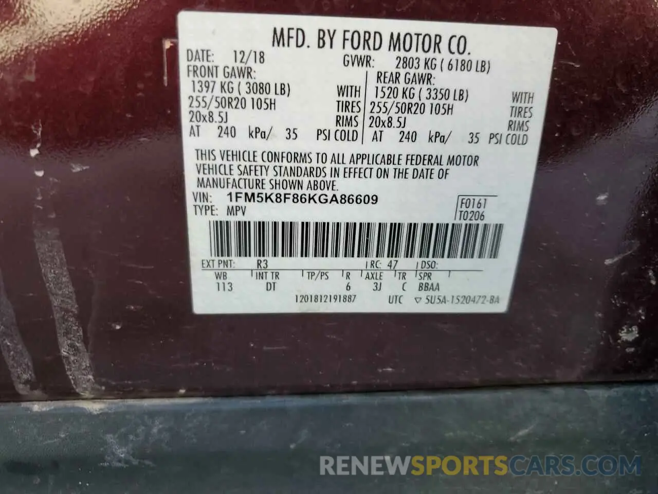 13 Photograph of a damaged car 1FM5K8F86KGA86609 FORD EXPLORER 2019